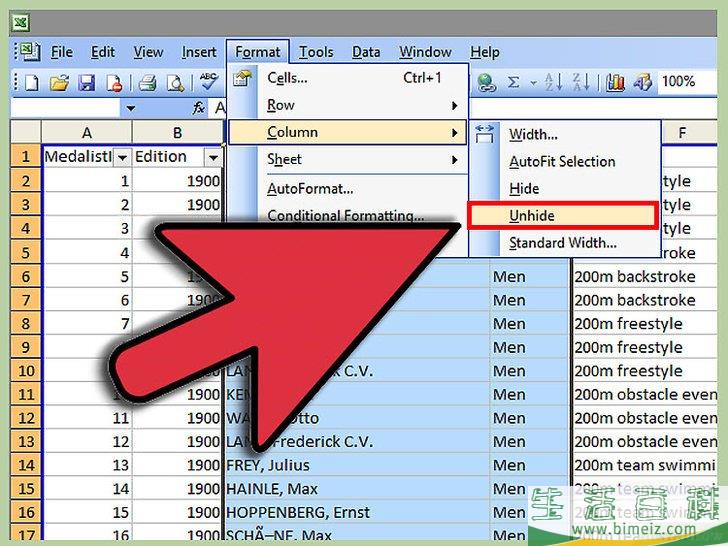 如何在 Excel 中显示隐藏的列
