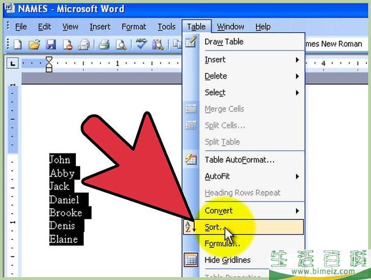 如何在Microsoft Word中按字母顺序排列
