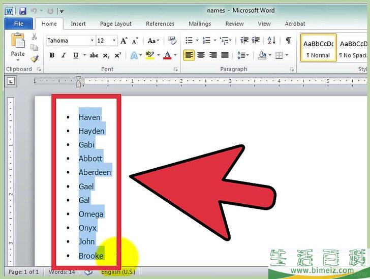 如何在Microsoft Word中按字母顺序排列