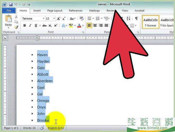 如何在Microsoft Word中按字母顺序排列